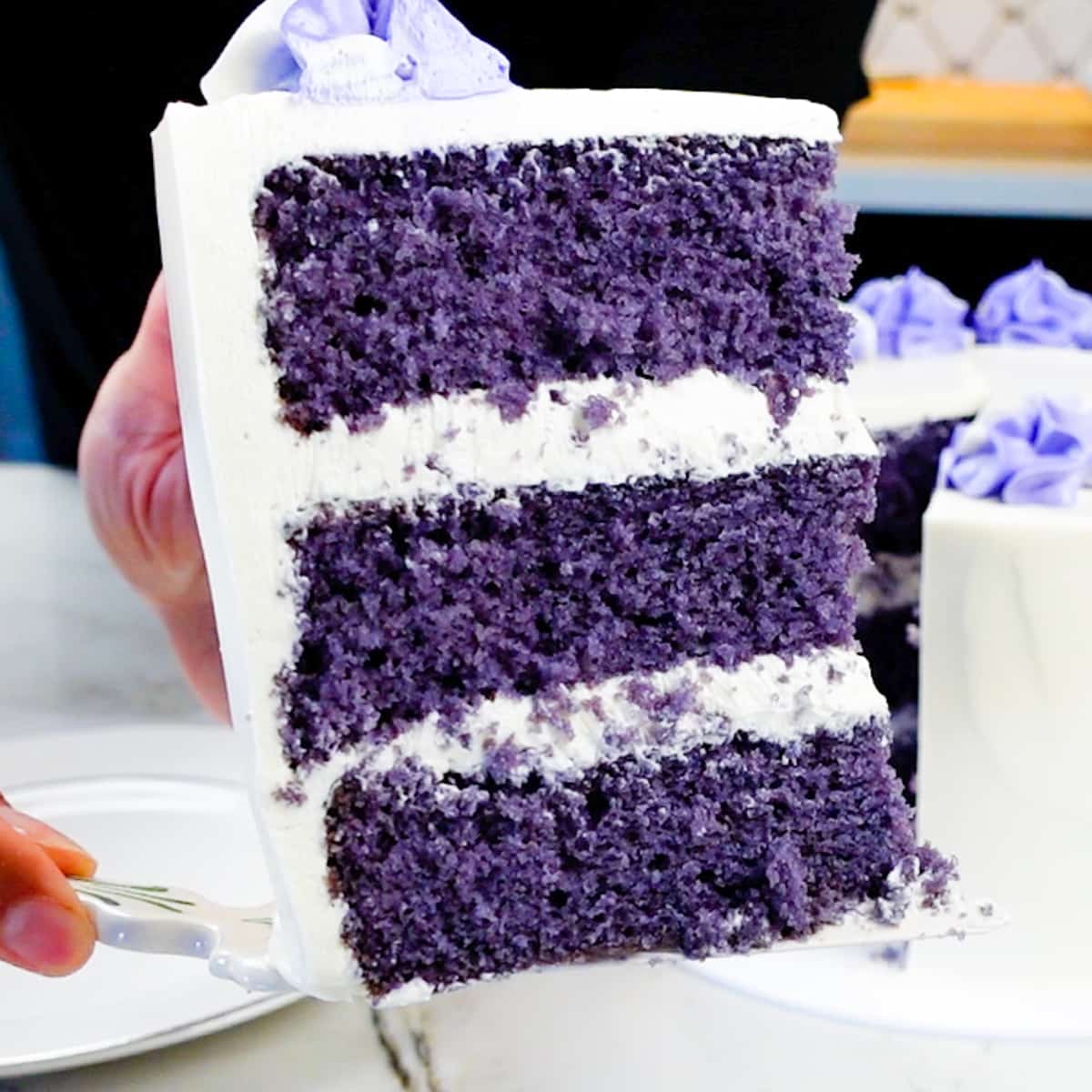 Ube Velvet Cake with Vanilla Frosting